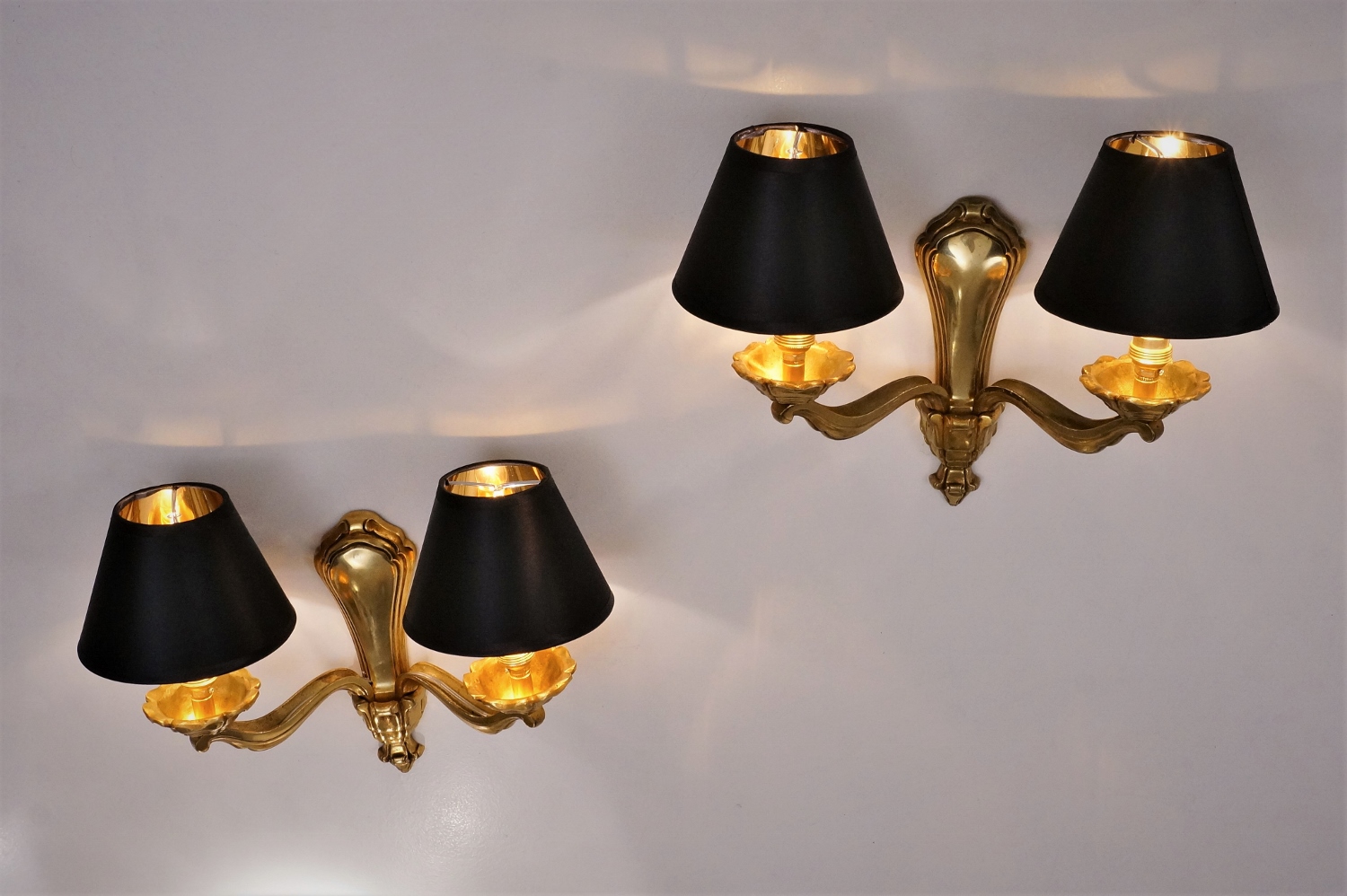 Maison Bagues wall lights bronze & gold plated gilt, 1940`s ca